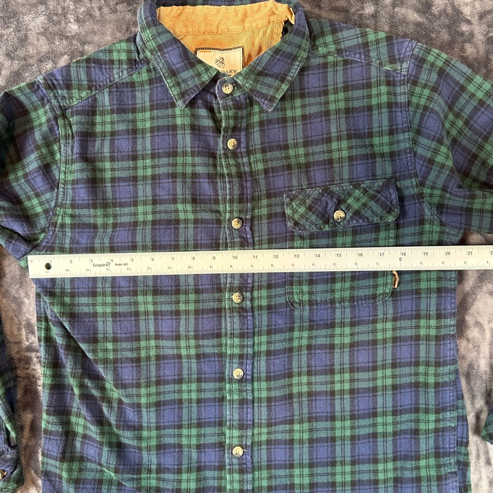 Legendary Whitetails Flannel Shirt Mens MD Green Navy Blue Plaid Corduroy Trim